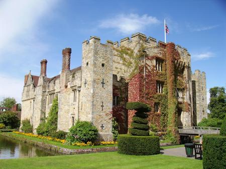The front of Hever Castle with the gatehouse and moat