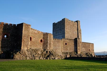 The imposing keep and outer wall.