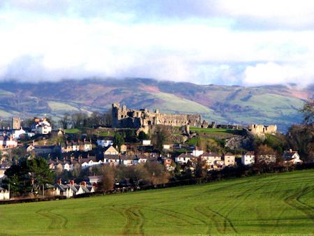 Denbigh Castle and town from across the moor